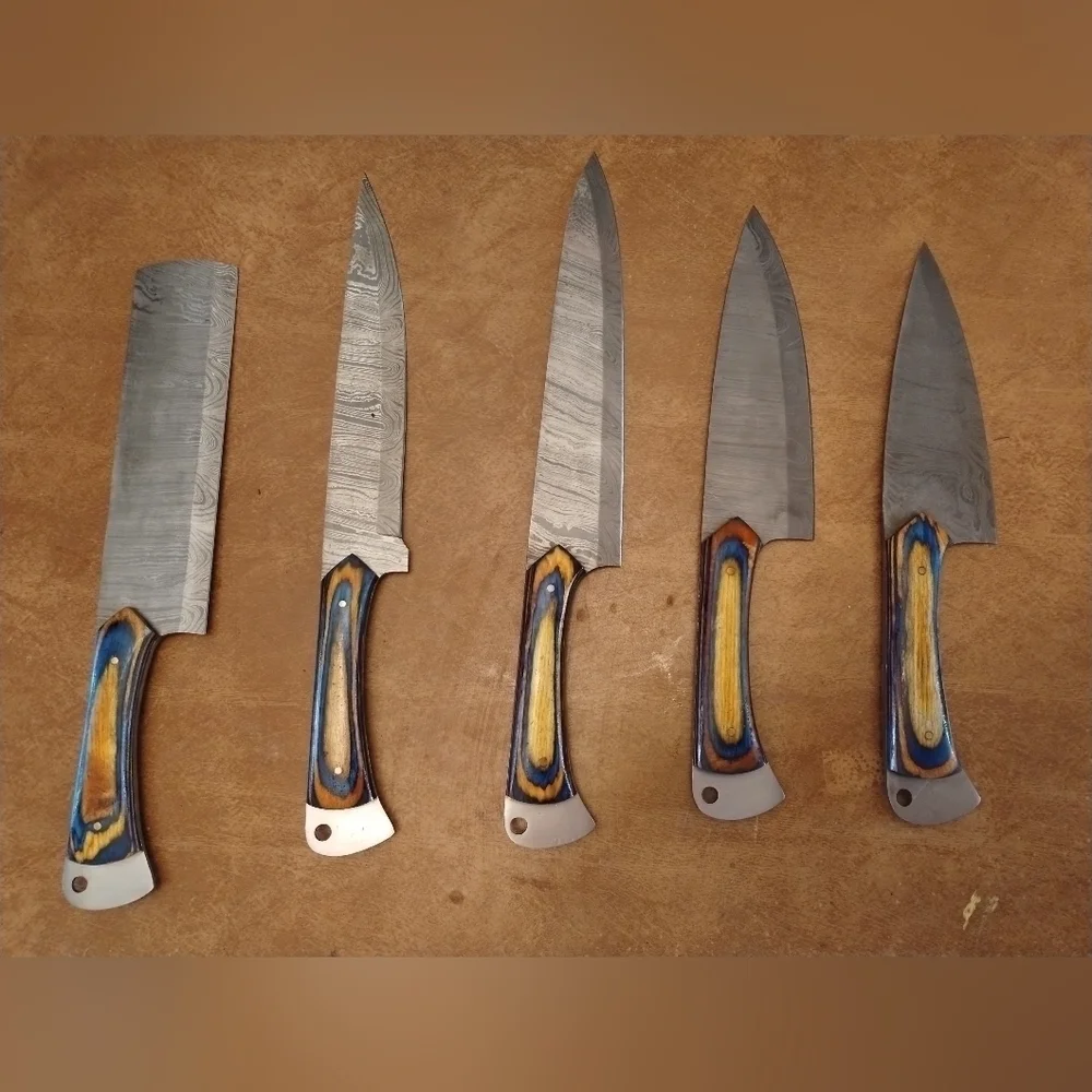 New 5 PC Damascus steel blade kitchen cooking cutlery set